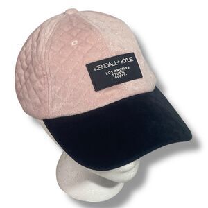 Kendall & Kylie Women Baseball Hat Pink Black Velvet Quilted Adjustable Strap